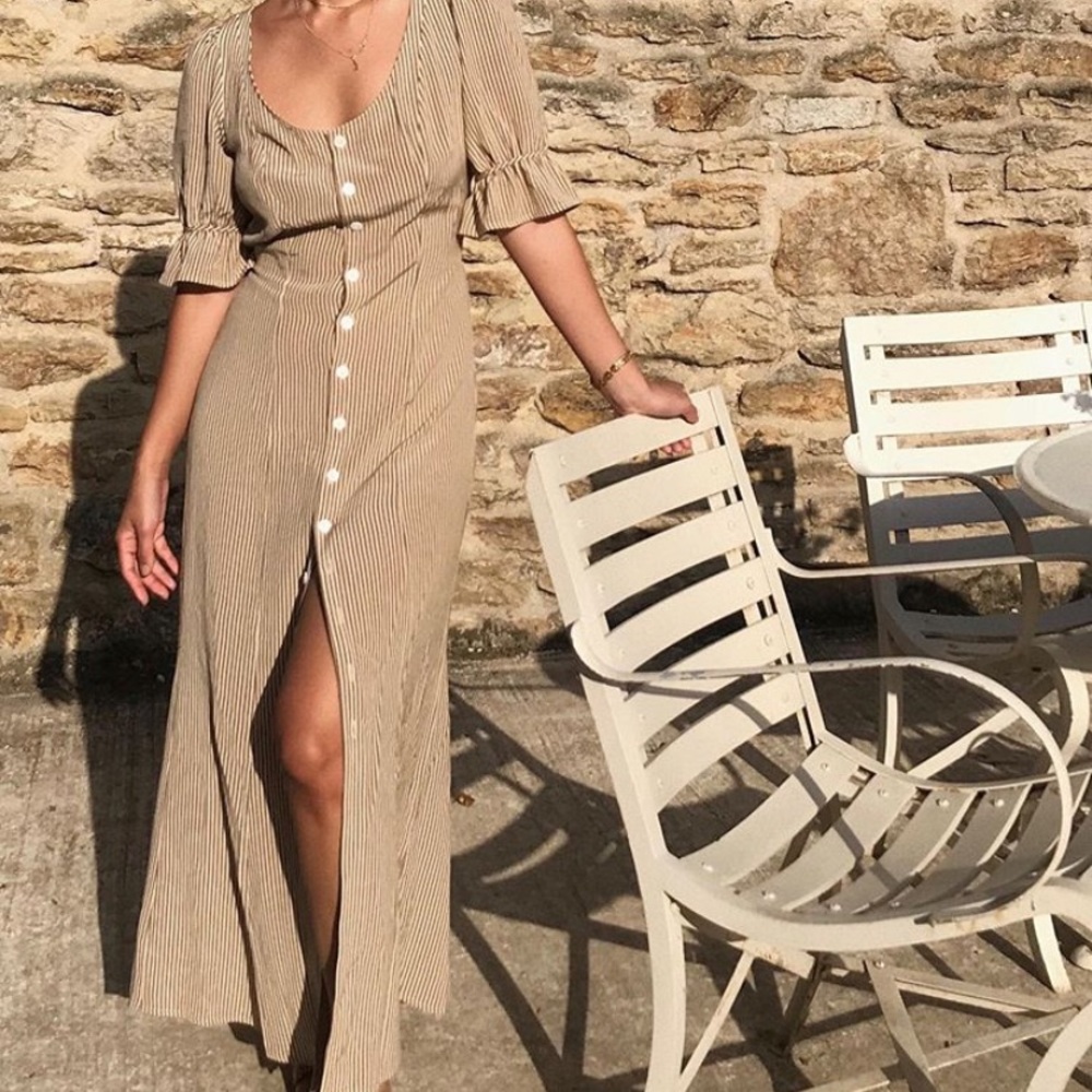 CHRISTY DAWN beige tan striped dress